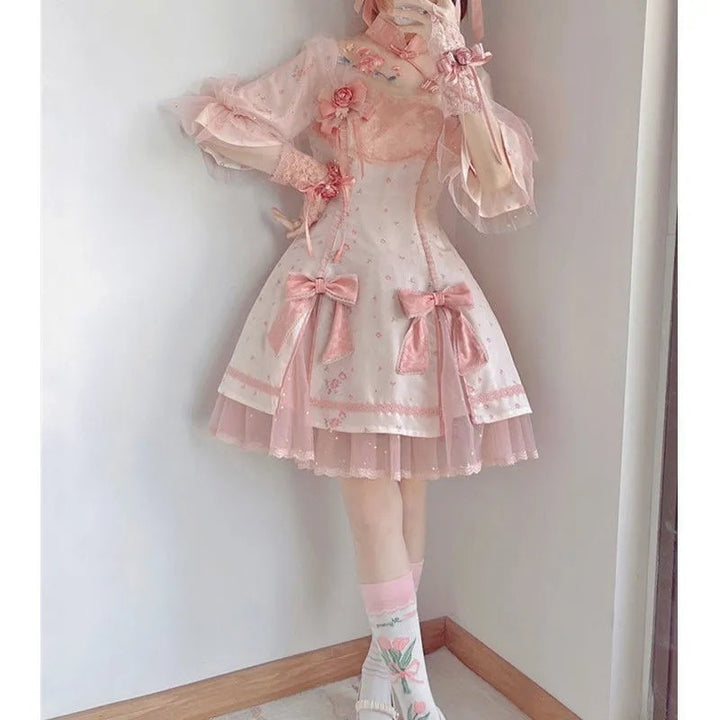 Sweet Lolita Pink Floral Dress - Juneptune