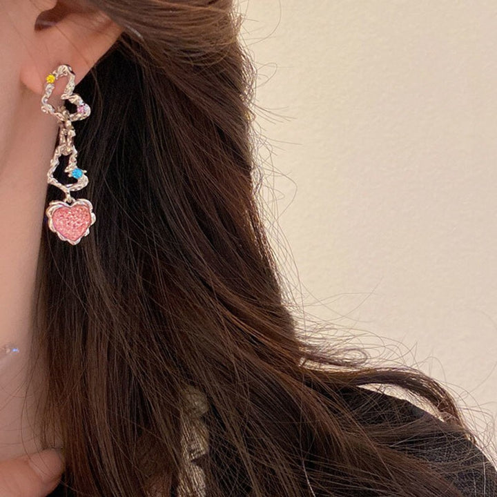 Y2K Pink Zircon Korean Water Droplet Earrings - Juneptune
