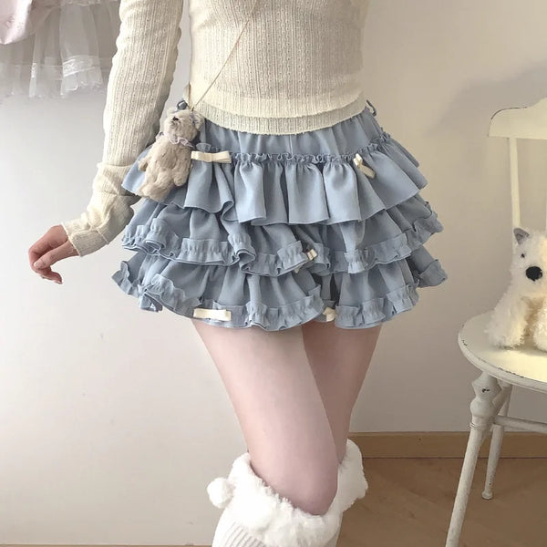 Ribbon Cloud Ruffle Mini Skirt
