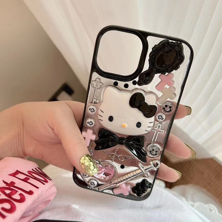 Gothic Sanrio Hello Kitty Clear iPhone Case With Bracelet - Juneptune