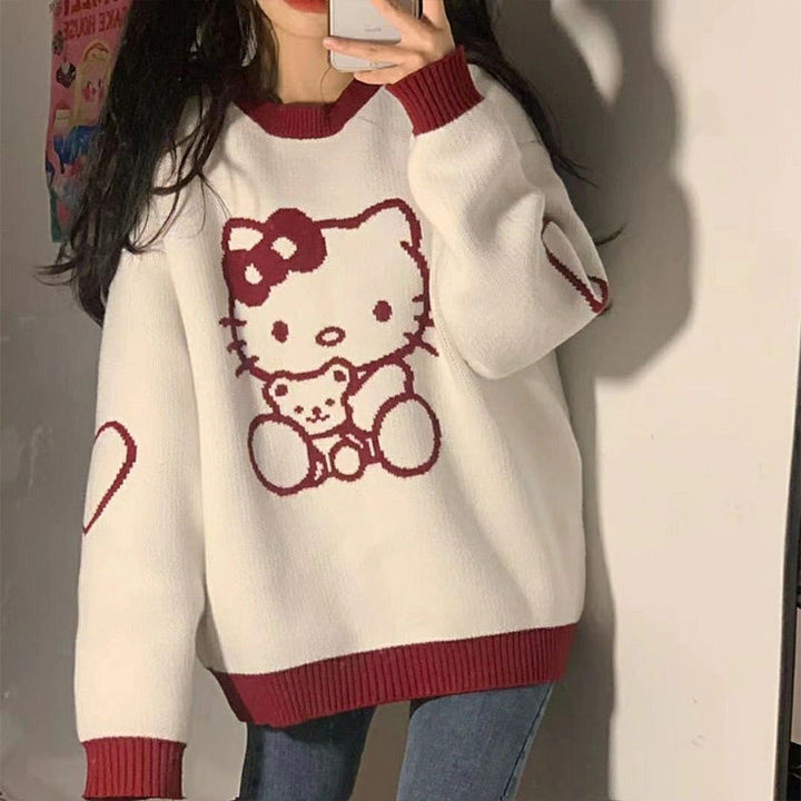 Sanrio Hello Kitty Long Sleeve Knit Loose Sweater - Juneptune