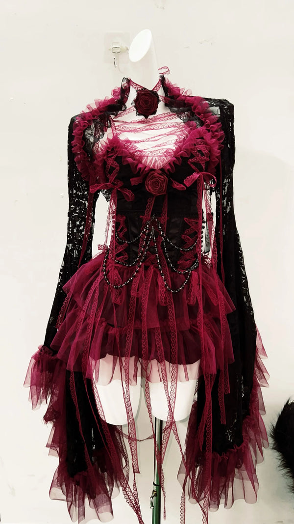 Crimson Widow 3-Piece Gothic Outfit Set