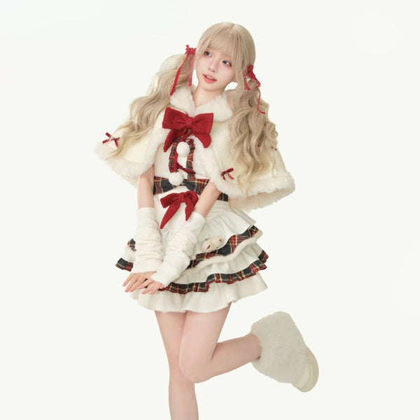 Winter Lolita Plaid Outfit Set