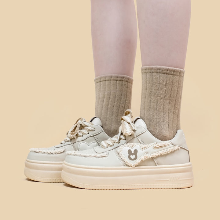 Kawaii Bunny Chunky Beige Sneakers - Juneptune