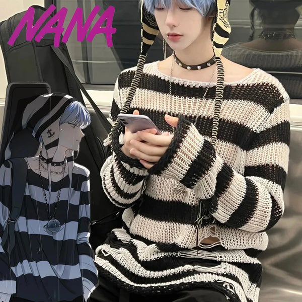 Oversized Distressed Stripe Nana Sweater