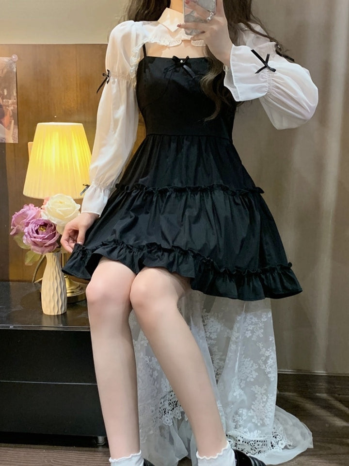 Princess Black Dress With Sleeves - Juneptune