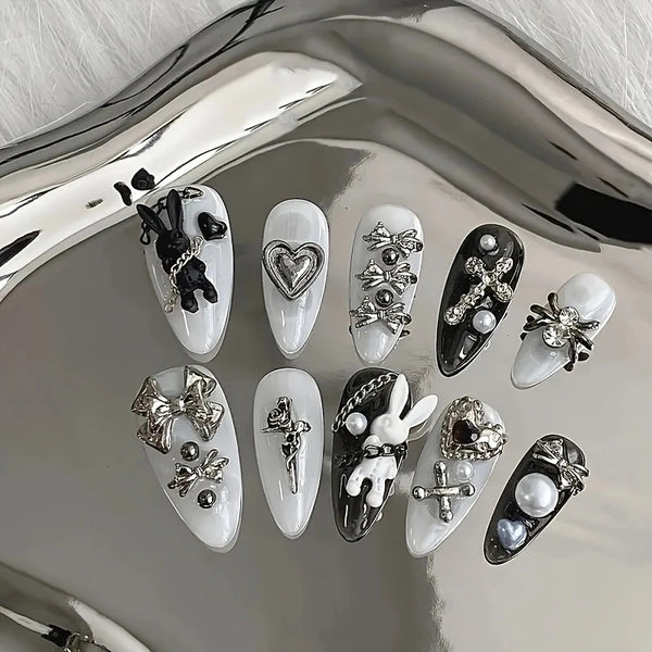 Monochrome Goth Bunny Nails Set