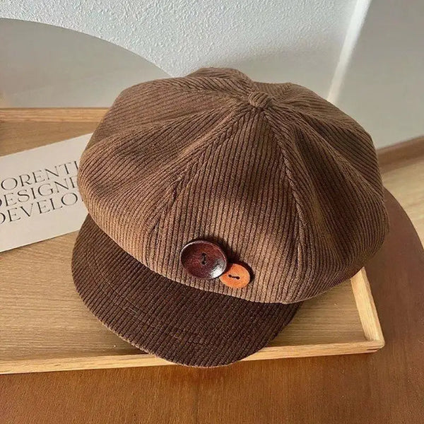Vintage Café Buttoned Corduroy Cap