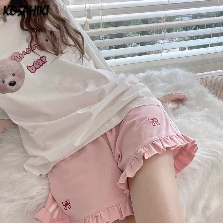 Kawaii Pink Bow High Waist Shorts - Juneptune