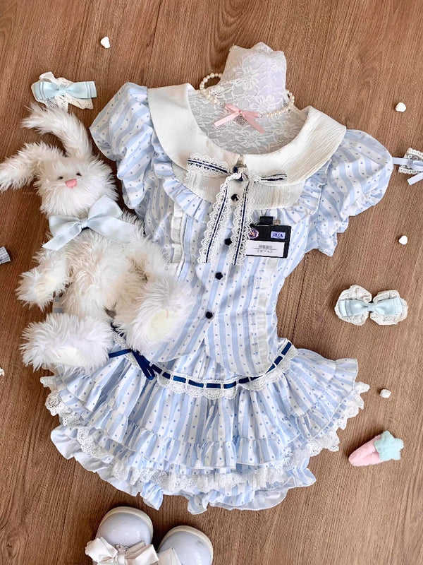 Candy Blue Plaid Sailor Outfit Set