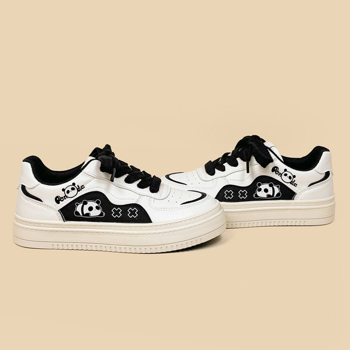 Kawaii Streetwear Black Panda Casual Sneakers - Juneptune