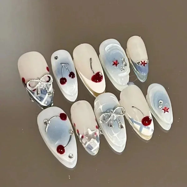 Cherry Bow Crystal Press-On Nails