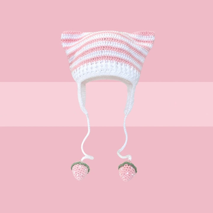 Kawaii Y2K Cat Ears Crochet Beanie - Juneptune