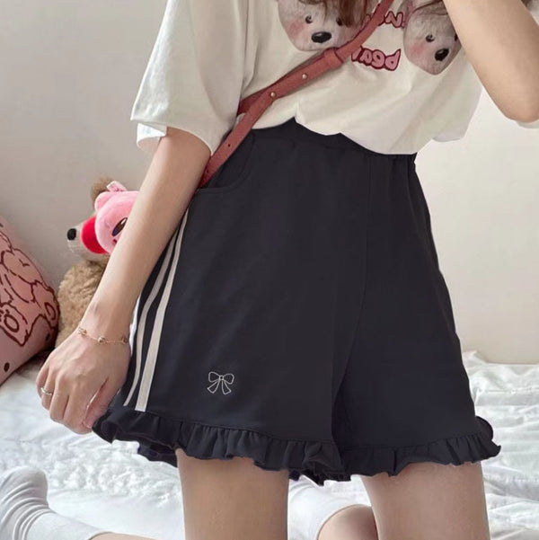 Kawaii Black Bow High Waist Shorts - Juneptune