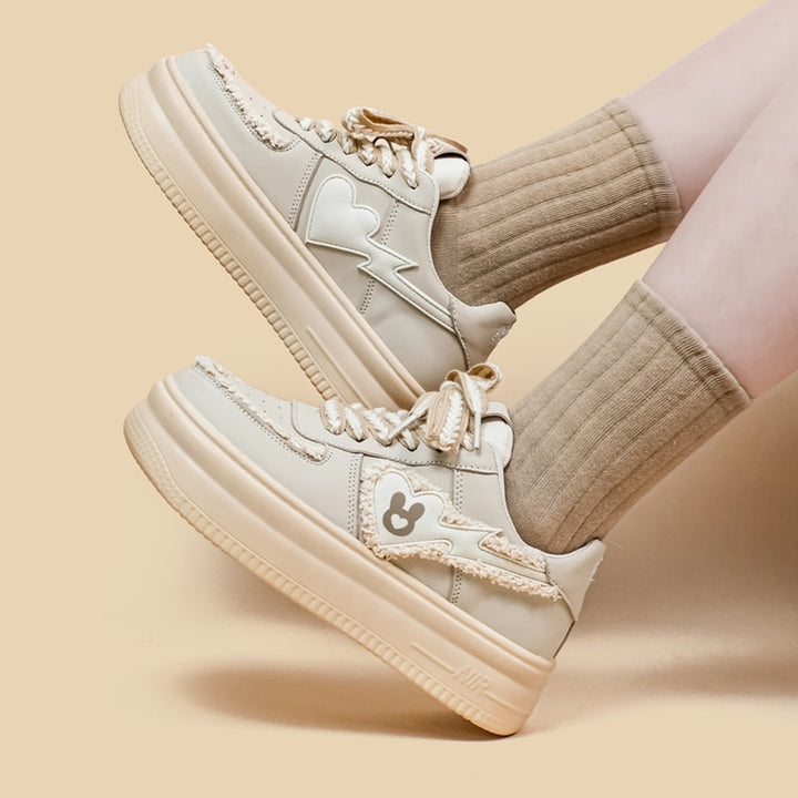 Kawaii Bunny Chunky Beige Sneakers - Juneptune