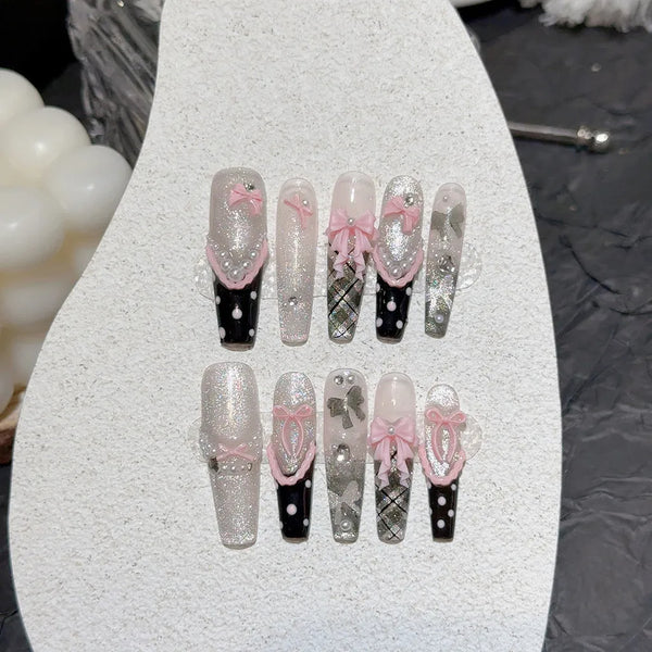 Sugar Pink Plaid Nails Set