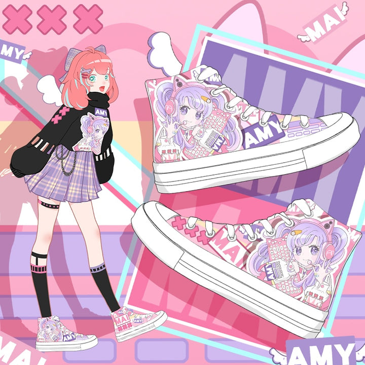 Kawaii Pastel Anime Girl High Top Shoes - Juneptune