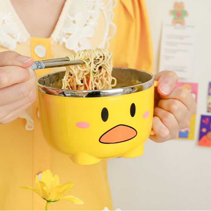 Kawaii Stainless Steel Duck Ramen Bowl With Lid - Juneptune