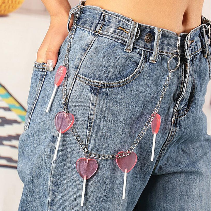 Kawaii Pink Lolipop Pants Chain - Juneptune