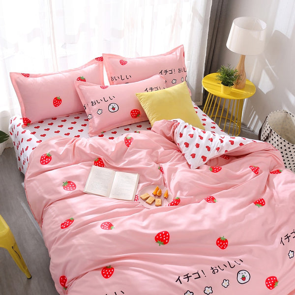 Kawaii Strawberry Bedding Set - Juneptune