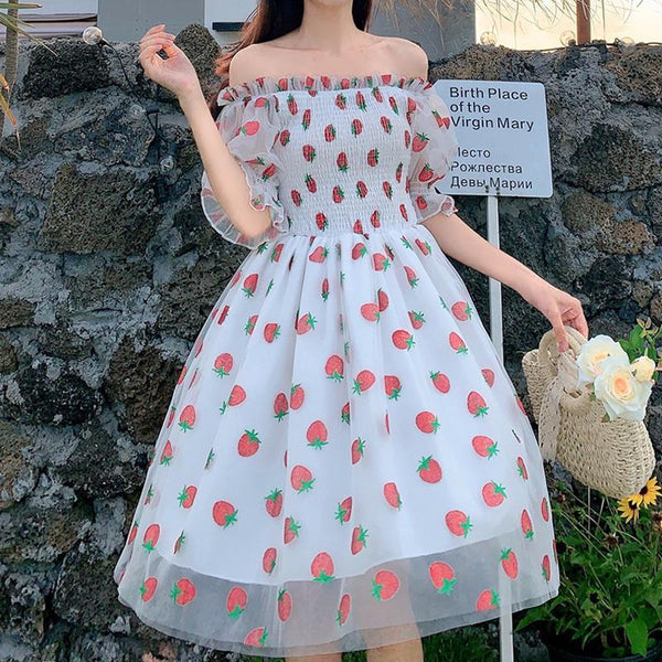 Strawberry Puff Sleeve Dress