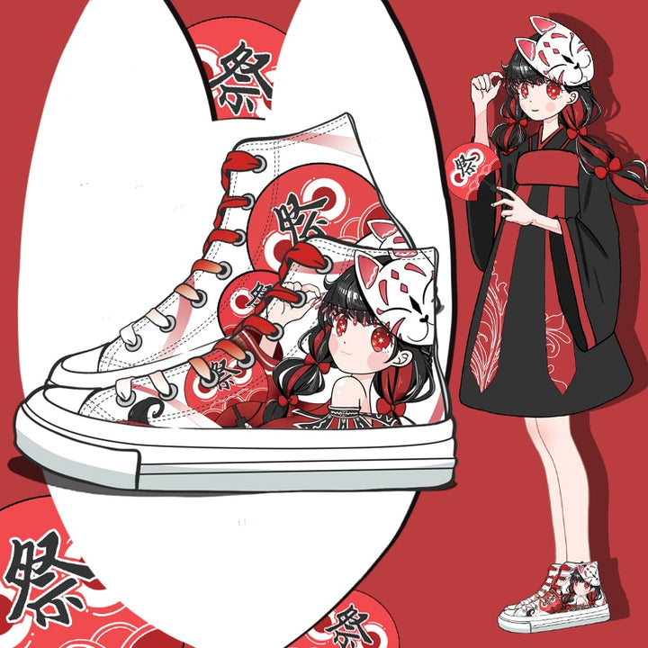 Kitsune Girl Red High Top Shoes - Juneptune