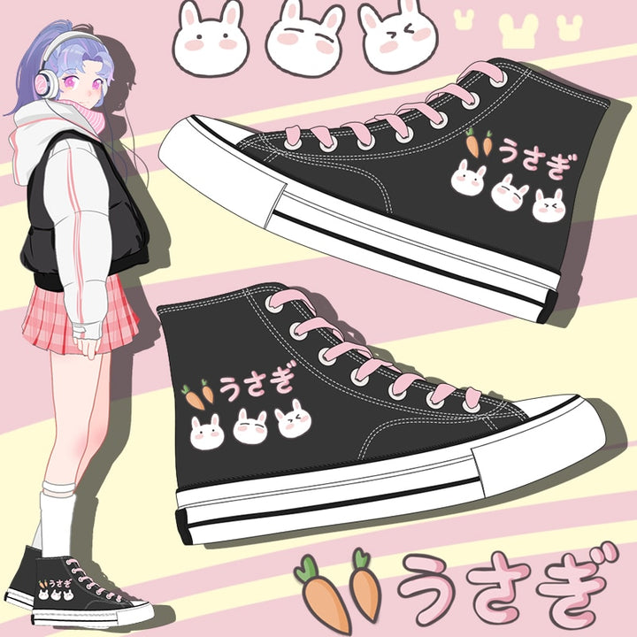 Kawaii Pink Bunny High Top Shoes - Juneptune