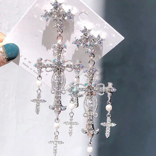 Y2K Korean Inspired Cross Earrings - Juneptune