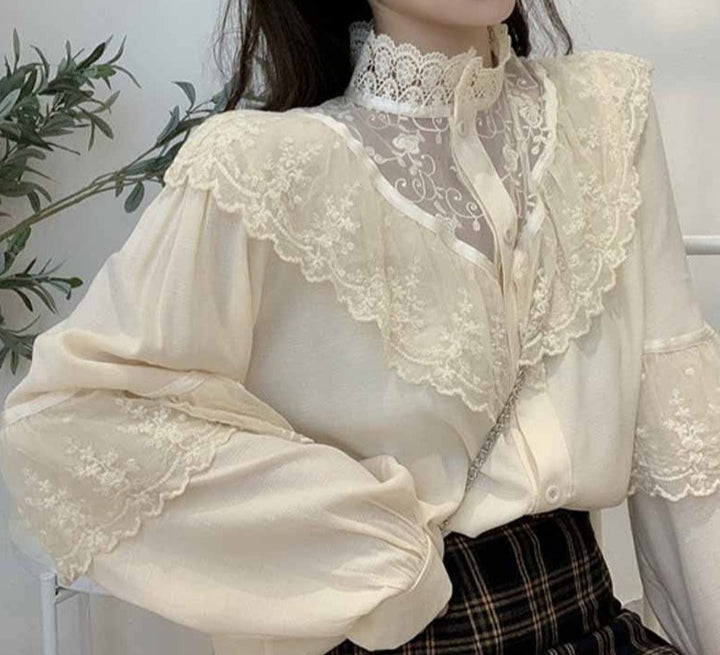 Victorian Lolita Lace Ruffled Blouse - Juneptune