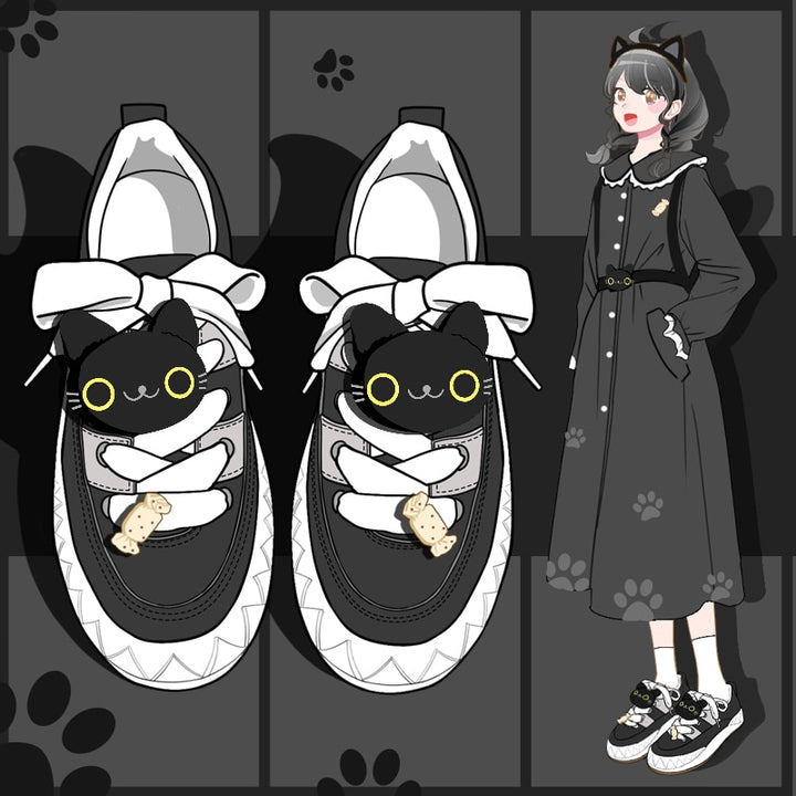Kawaii Black Cat Casual Sneakers - Juneptune