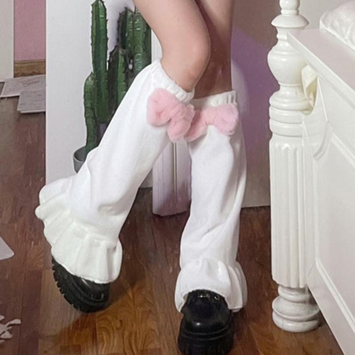Kawaii Lolita Pink Bow Leg Warmers - Juneptune