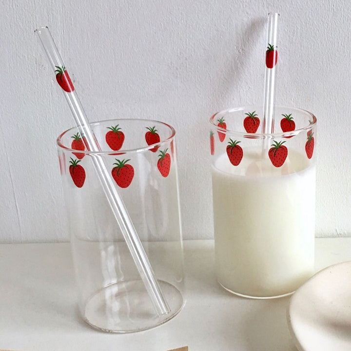 Strawberry Transparent Glass With Straw - Juneptune