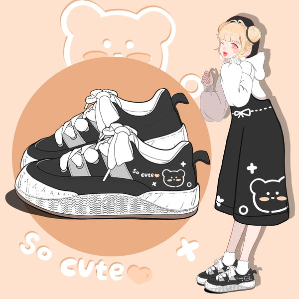 Kawaii Black Bear Chunky Sneakers - Juneptune