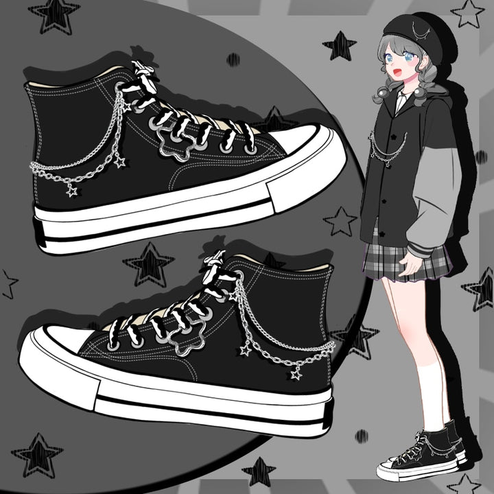 Gothic Black Star Chain High Top Shoes - Juneptune