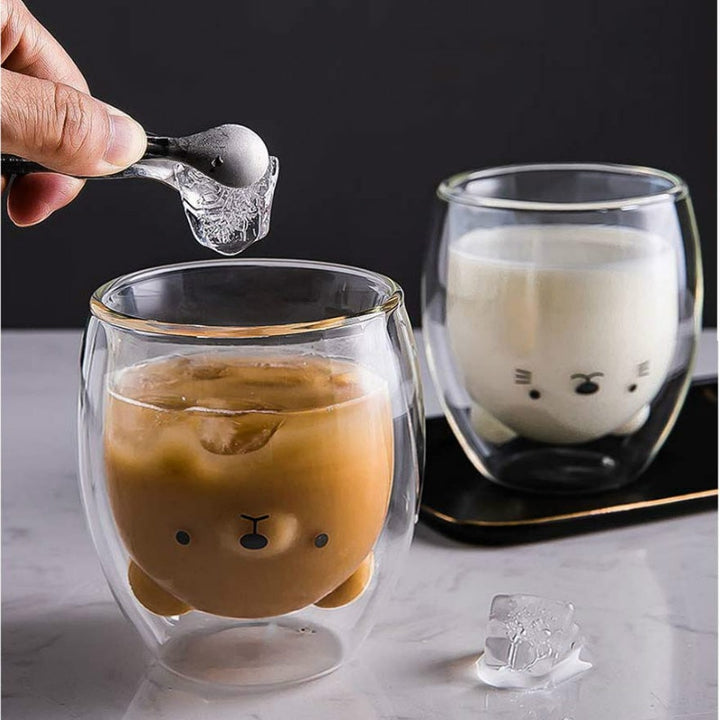 Kawaii Animal Double Layer Glass Cup - Juneptune