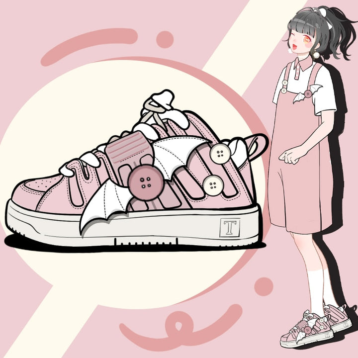 Kawaii Pink Angel Chunky Sneakers - Juneptune