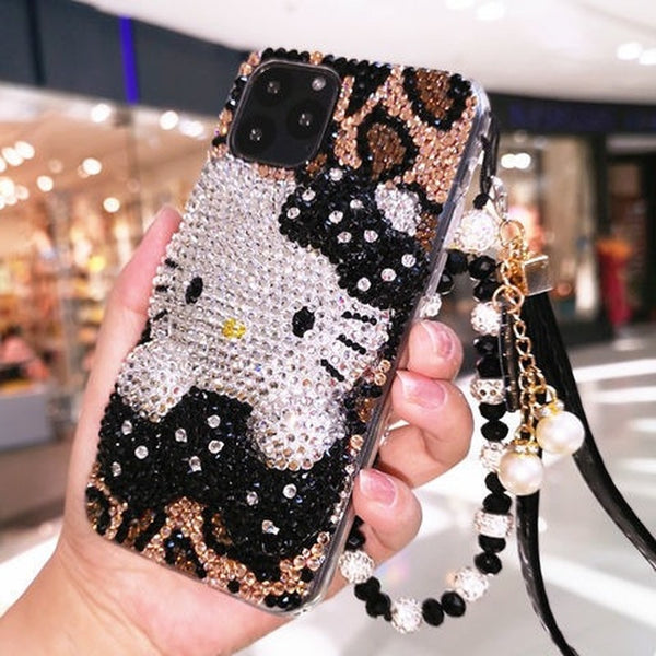 Sanrio Hello Kitty Black Rhinestone iPhone Case With Chain - Juneptune