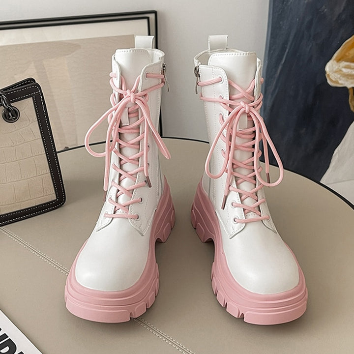 Kawaii Pink Chunky Platform Ankle Boots - Juneptune