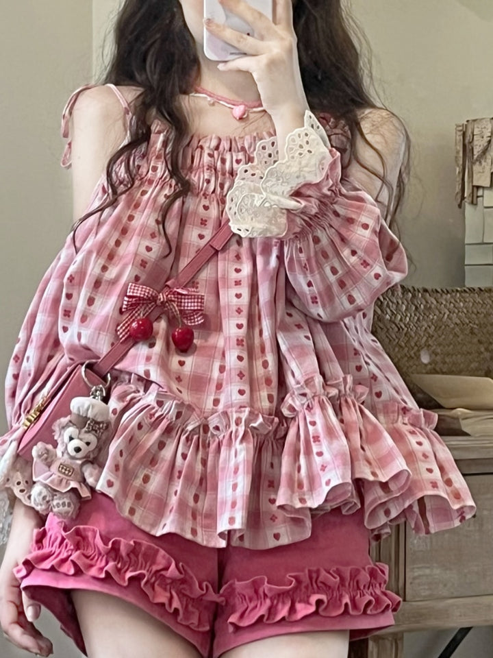 Kawaii Sweet Lolita Cherry Blouse And Shorts - Juneptune
