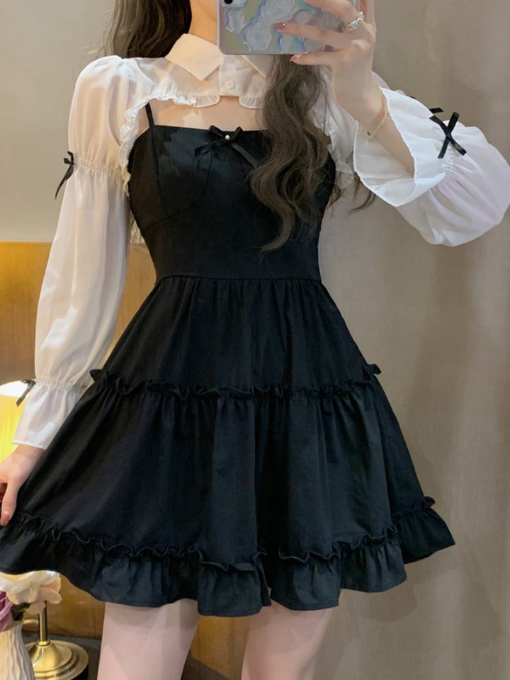 Princess Black Dress With Sleeves - Juneptune