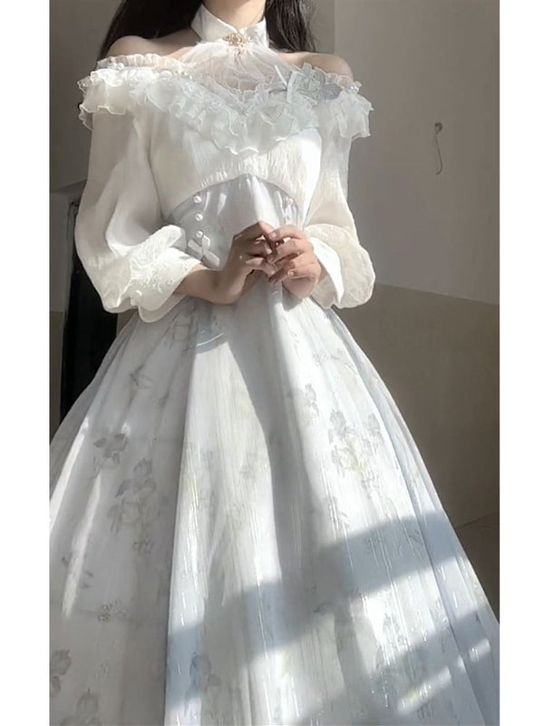 Aesthetic Victorian White Floral Dress - Juneptune