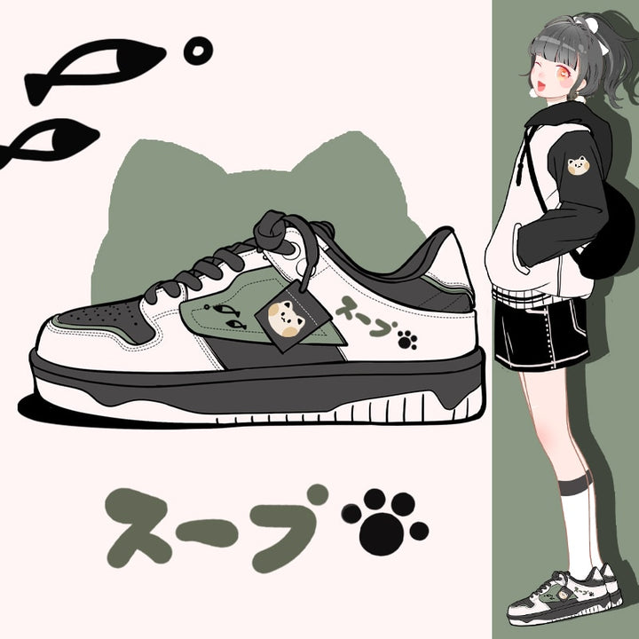 Kawaii Cat Paw Green Sneakers - Juneptune