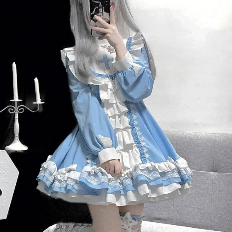 Pastel Blue Maid Ruffled Dress – Juneptune