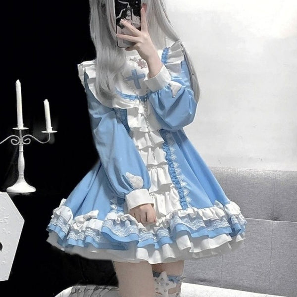 Gothic Lolita Ruffles Blue Dress - Juneptune