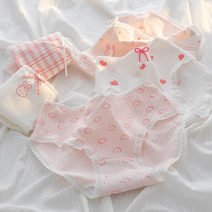 Kawaii Pink Heart Cotton Underwear Set - Juneptune