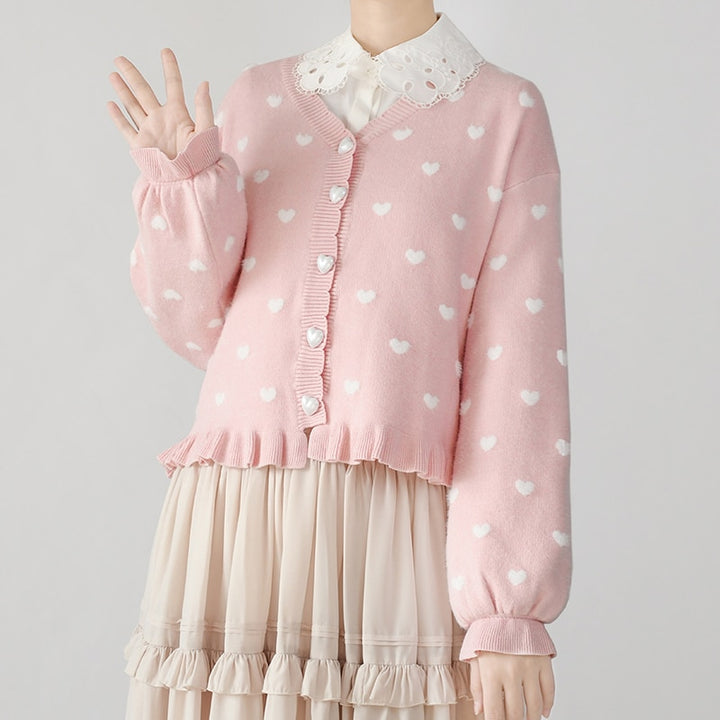 Kawaii Lolita Knitted Hearts Cardigan - Juneptune