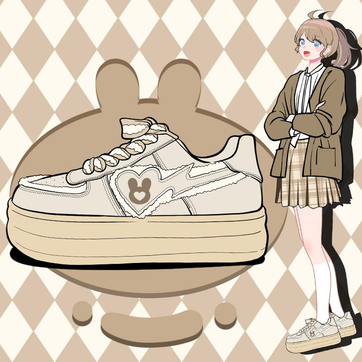 Kawaii Bunny Chunky Beige Sneakers - Juneptune