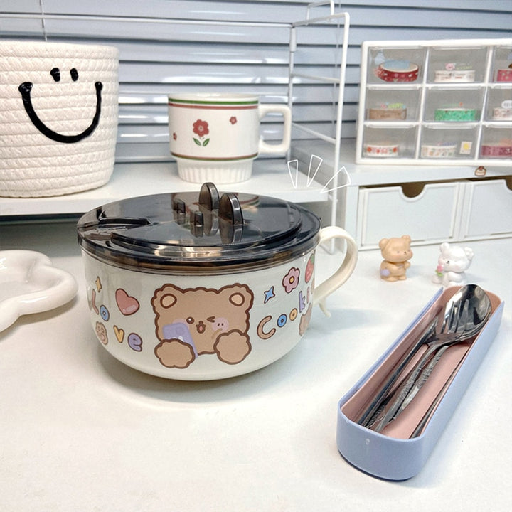 Cute Stainless Steel Bear Ramen Noodle Bowl - Juneptune