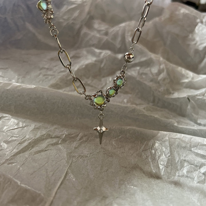 Crystal Opal Pendant Liquid Metal Necklace - Juneptune