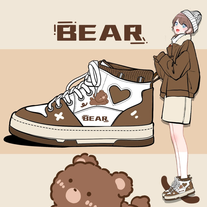 Kawaii Brown Bear Chunky Sneakers - Juneptune